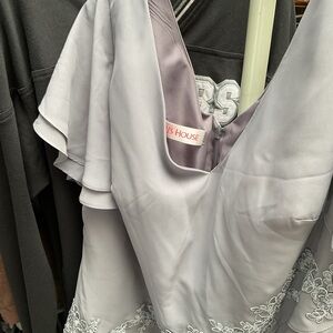 House Brand Light Gray Lace-Trim Slip Dress